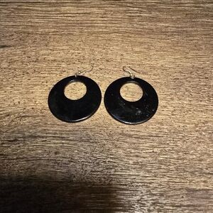 black plastic circle dangling earrings